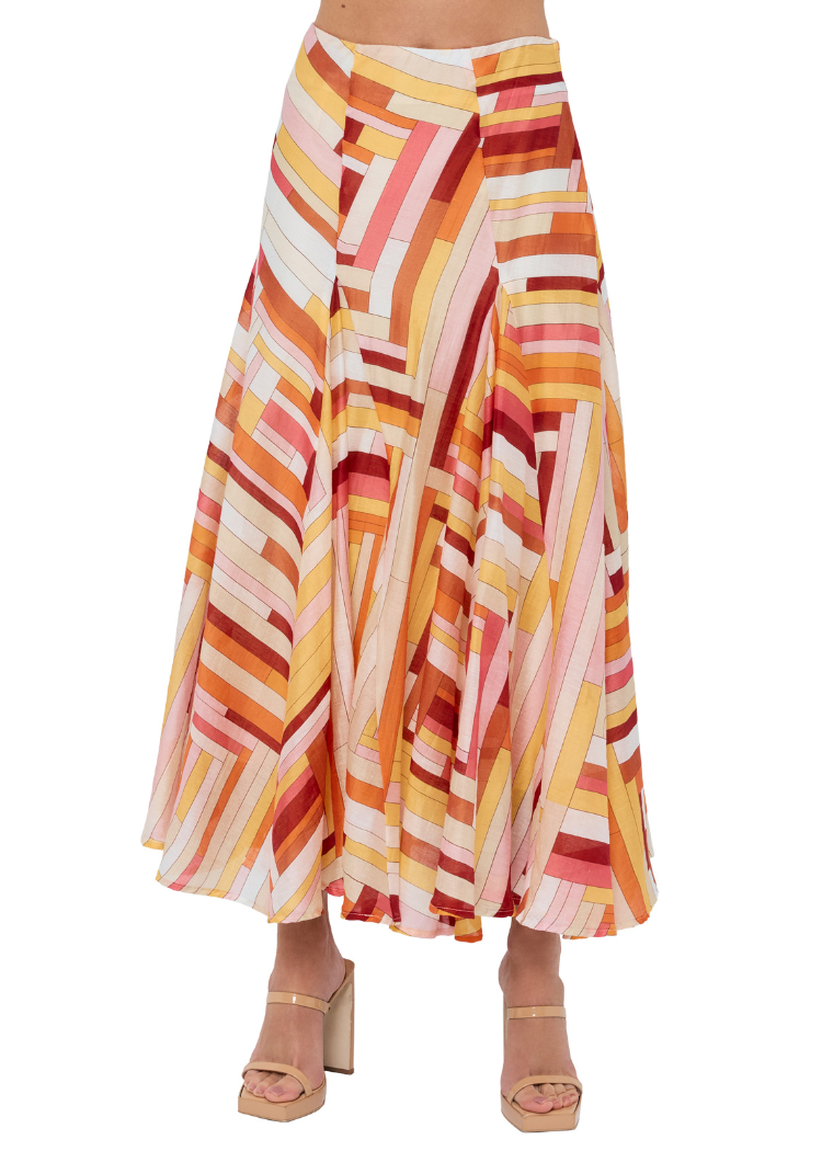 Ciebon Roese Paneled Midi Skirt - Pink Multi-Hand In Pocket