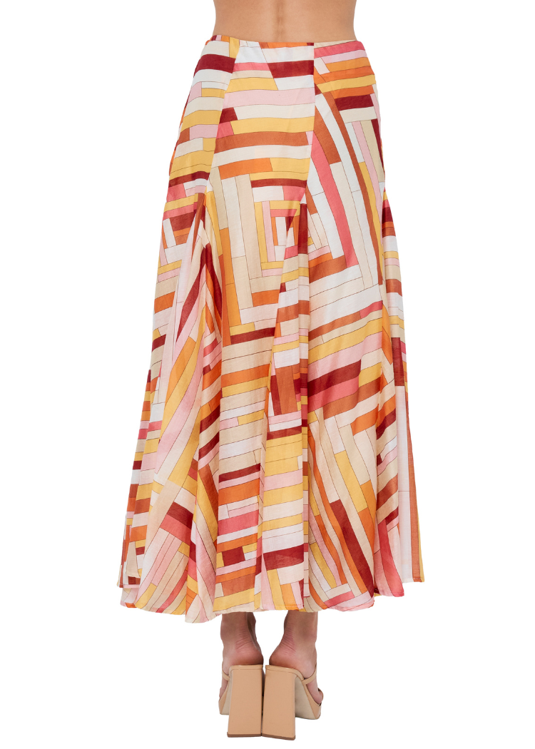 Ciebon Roese Paneled Midi Skirt - Pink Multi-Hand In Pocket
