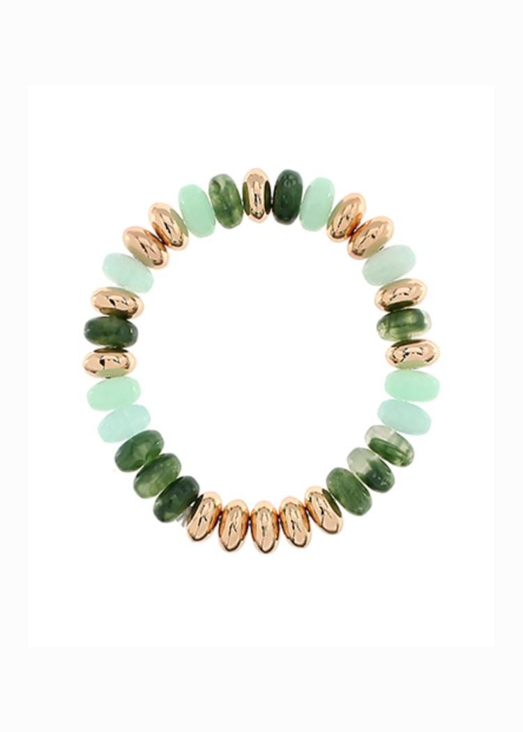 Isla Stone & Metal Bead Bracelet - Green/Gold-Hand In Pocket