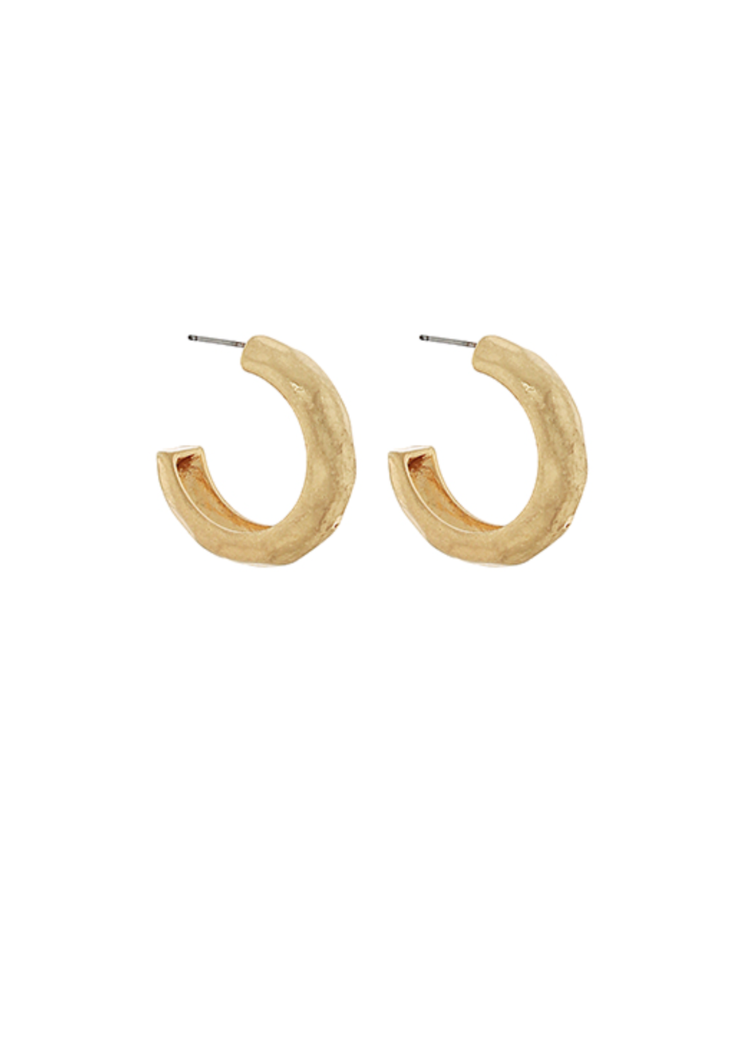 Rosalie Hammered Hoop Earrings - Worn Gold-Hand In Pocket
