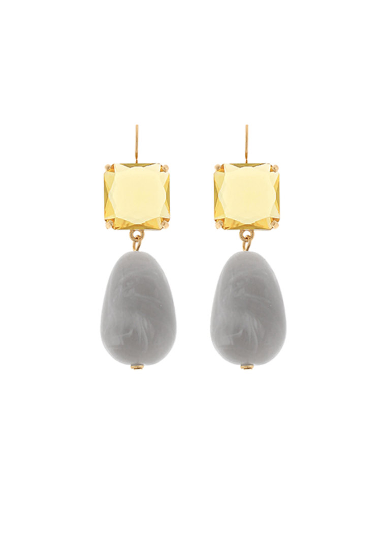 Maris Drop Earrings - Grey/Gold