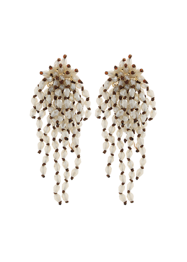 Maeve Glass Fringe Earrings - Lt.Taupe/AB