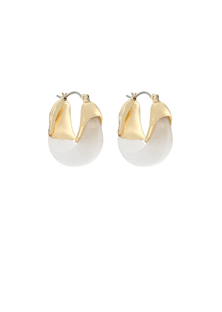 Leighton Acrylic Hoops - White/Gold-Hand In Pocket