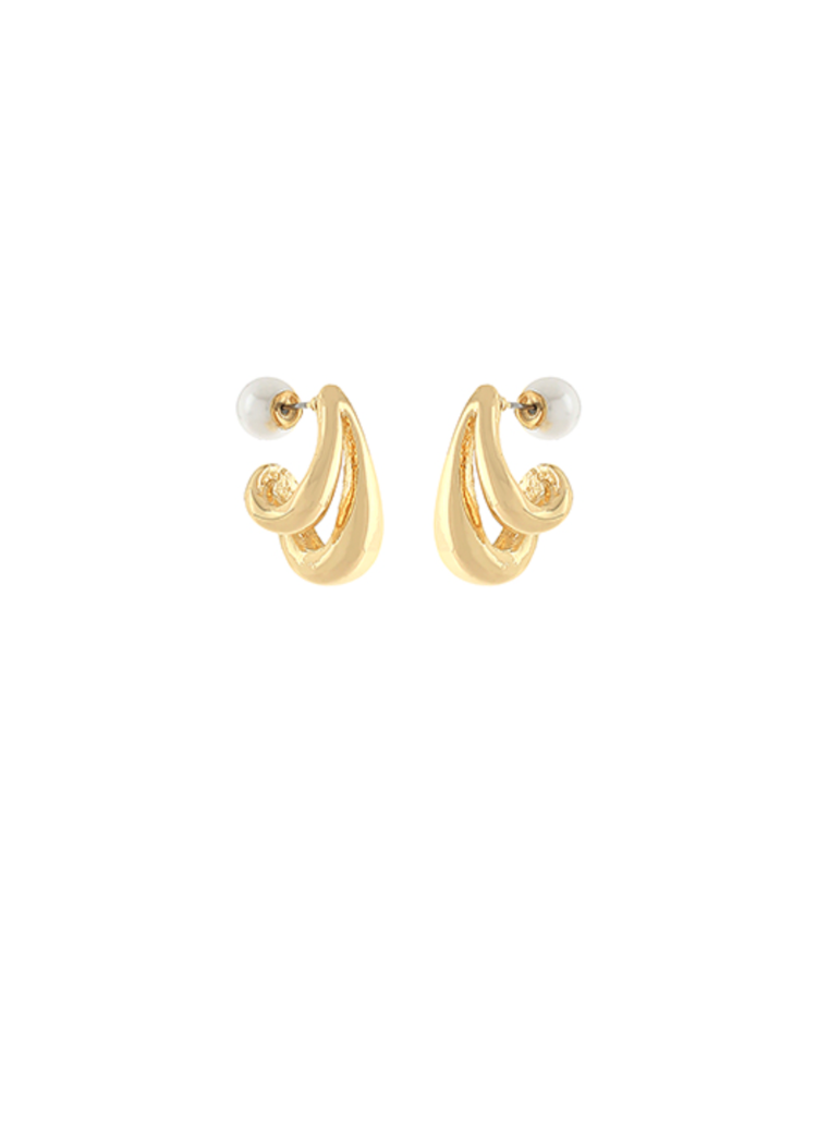 Harlow Layered Pearl Hoops - Gold/Cream