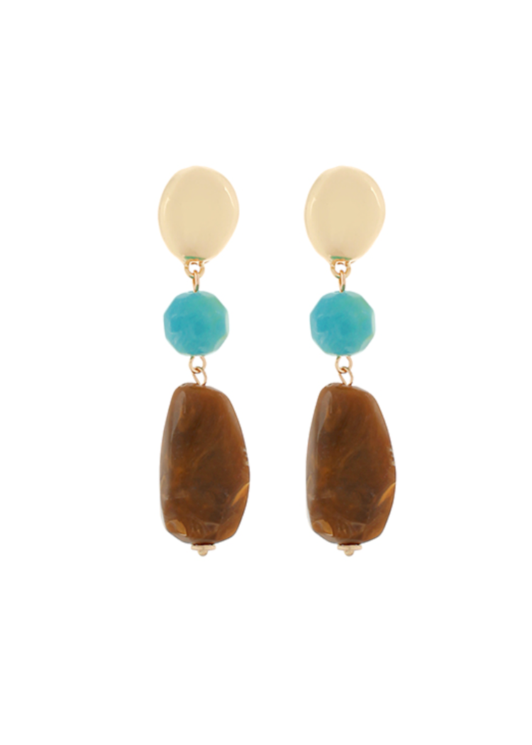Faye Stone Drop Earrings - Brown/Turquoise-Hand In Pocket
