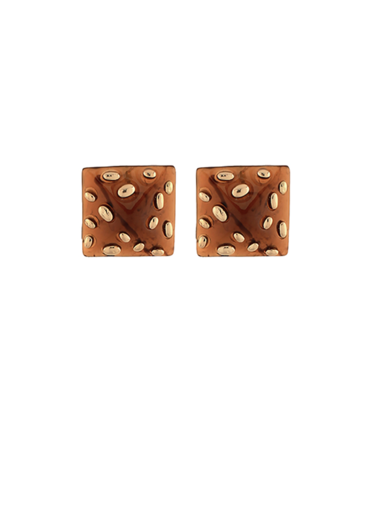 Elodie Square Earrings - Brown/Gold-Hand In Pocket