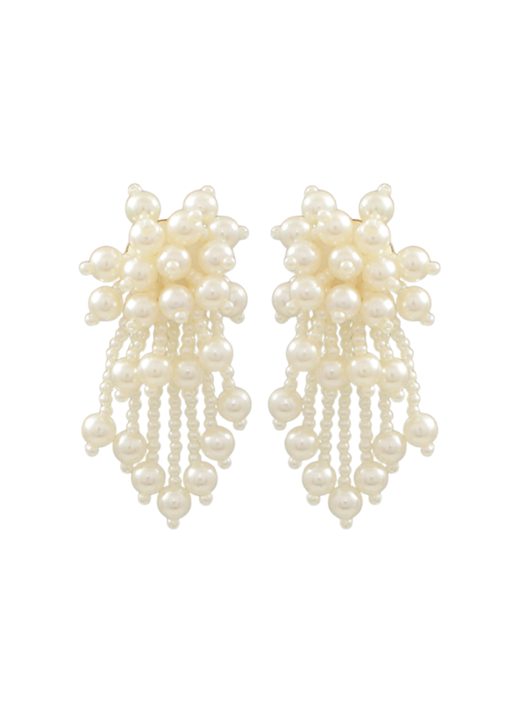 Camille Pearl Fringe Earrings - Cream
