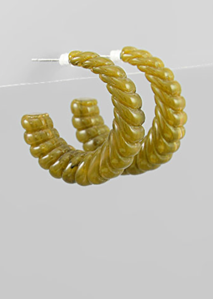 Amara Acrylic Hoops - Olive-Hand In Pocket