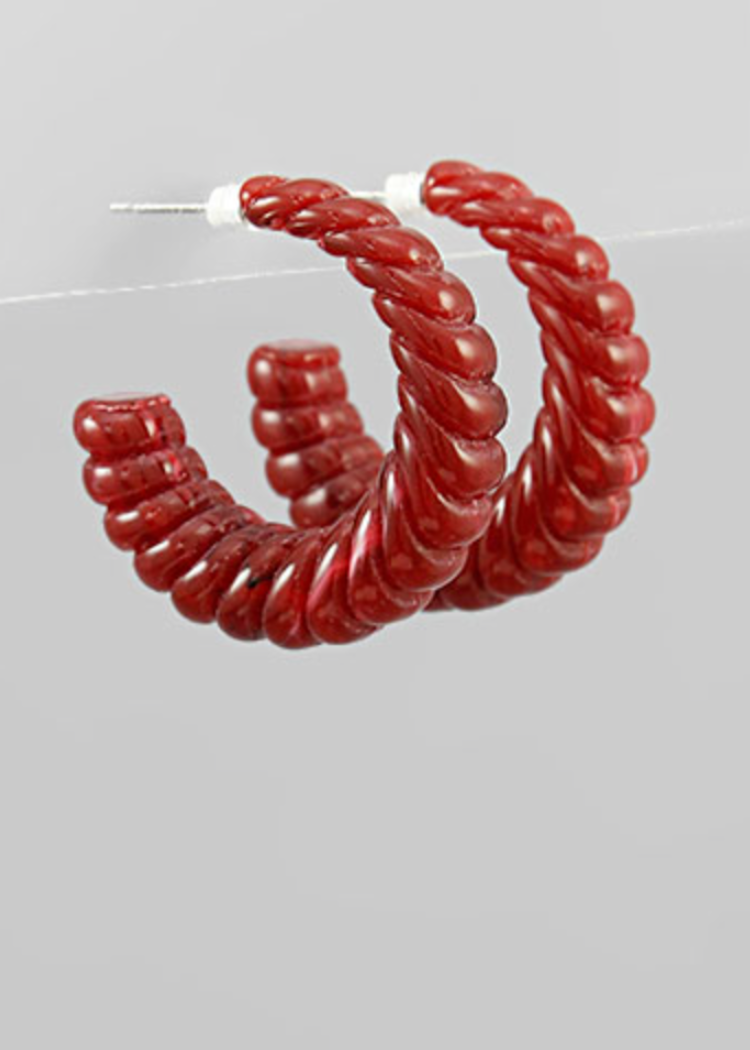 Amara Acrylic Hoops - Burgundy-Hand In Pocket