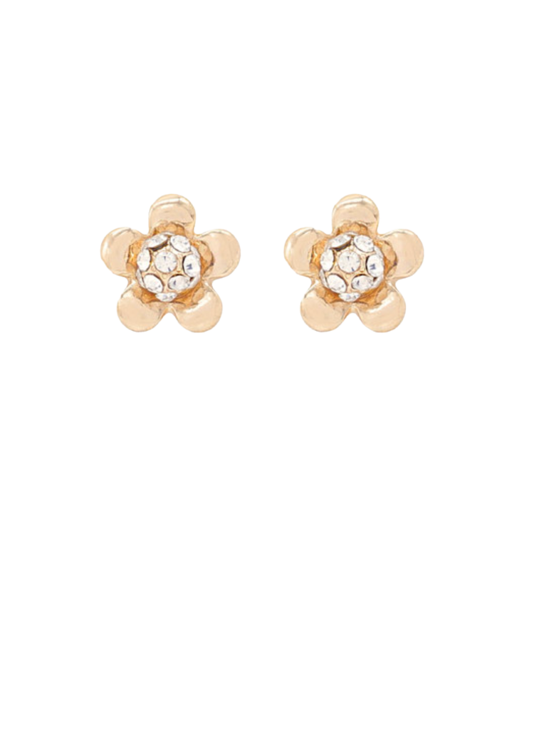 Ainsley Puffy Pave Flower Earrings - Gold-Hand In Pocket