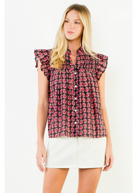 THML Liz Flutter Sleeve Top - Burgundy