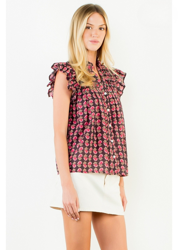 THML Liz Flutter Sleeve Top - Burgundy