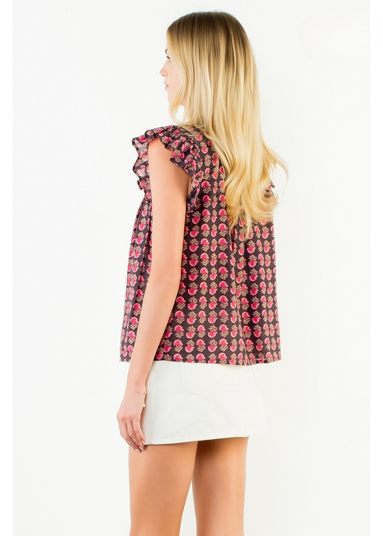 THML Liz Flutter Sleeve Top - Burgundy