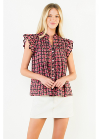 THML Liz Flutter Sleeve Top - Burgundy
