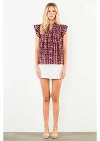 THML Liz Flutter Sleeve Top - Burgundy