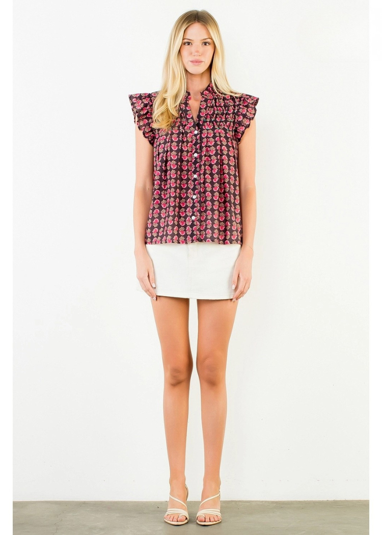 THML Liz Flutter Sleeve Top - Burgundy