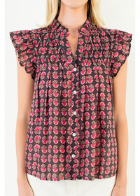 THML Liz Flutter Sleeve Top - Burgundy