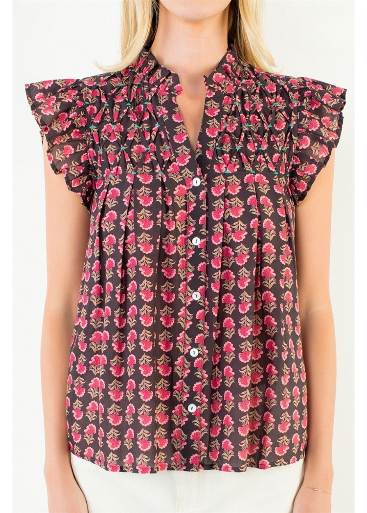 THML Liz Flutter Sleeve Top - Burgundy