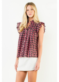 THML Liz Flutter Sleeve Top - Burgundy