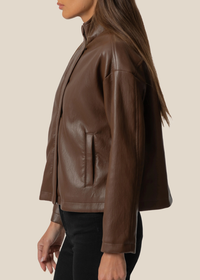 KUT Wren Faux Leather Jacket - Chocolate-Hand In Pocket