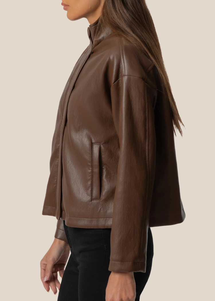 KUT Wren Faux Leather Jacket - Chocolate-Hand In Pocket