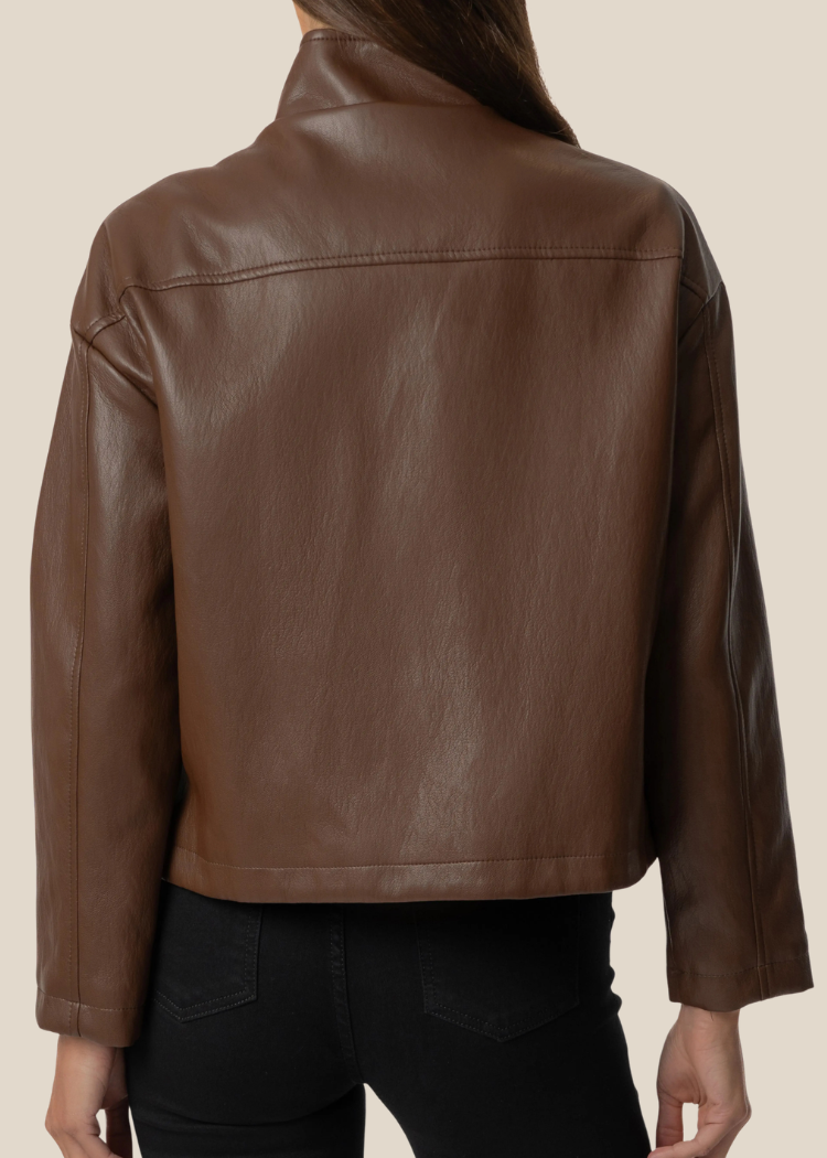 KUT Wren Faux Leather Jacket - Chocolate-Hand In Pocket