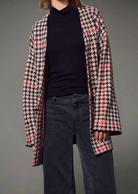 Sanctuary Jacquard Coatigan - Red Hot Houndstooth-Hand In Pocket