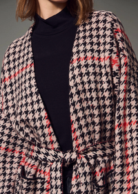 Sanctuary Jacquard Coatigan - Red Hot Houndstooth-Hand In Pocket