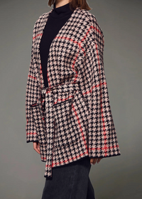 Sanctuary Jacquard Coatigan - Red Hot Houndstooth-Hand In Pocket
