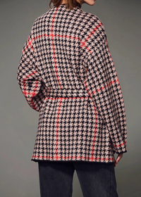 Sanctuary Jacquard Coatigan - Red Hot Houndstooth-Hand In Pocket