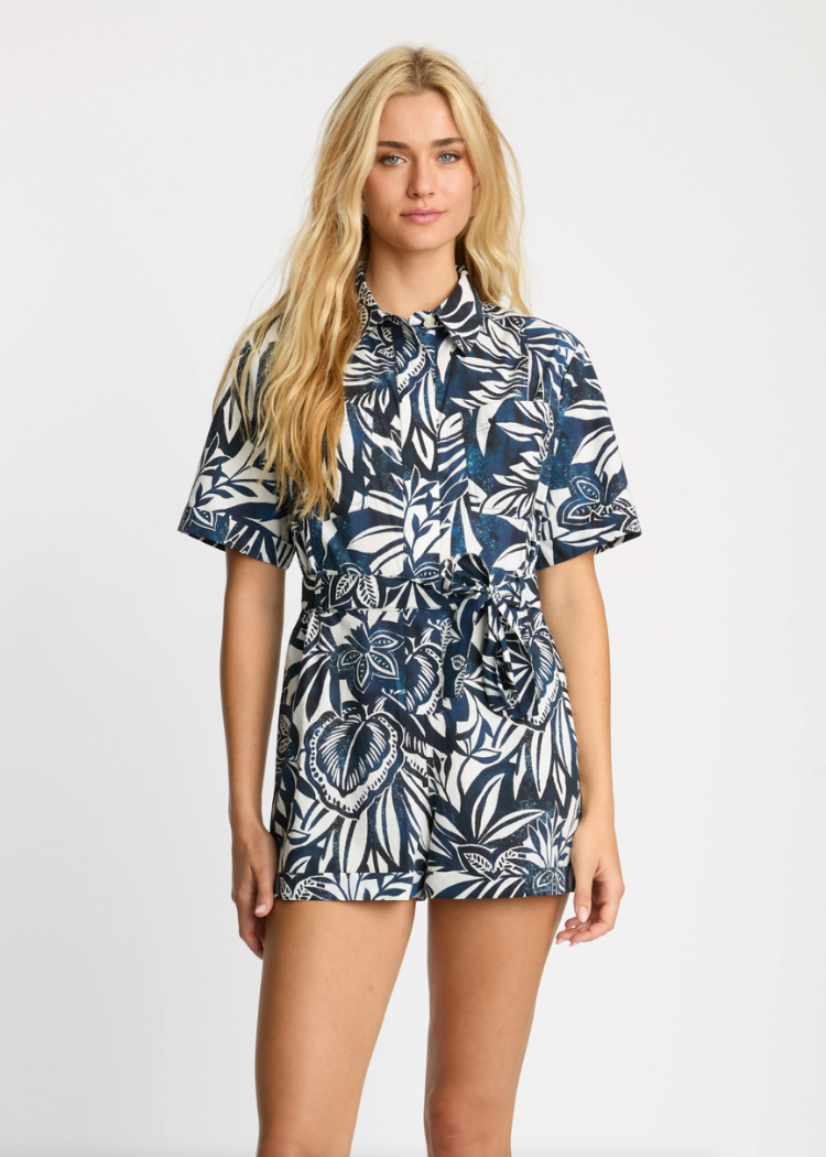 Caballero Marilyn Romper - Woodblock Palm-Hand In Pocket