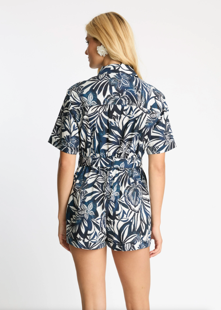 Caballero Marilyn Romper - Woodblock Palm-Hand In Pocket