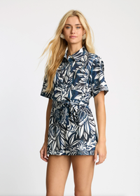 Caballero Marilyn Romper - Woodblock Palm-Hand In Pocket