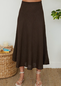 Milano Linen Midi Skirt - Chocolate Brown-Hand In Pocket