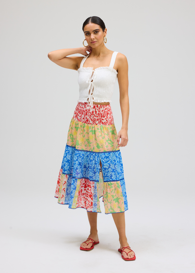 Allison Chase Midi Skirt - Mixed Print-Hand In Pocket