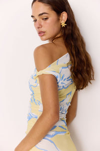 MINKPINK Esme Asymmetrical Maxi Dress - Lemon Floral-Hand In Pocket