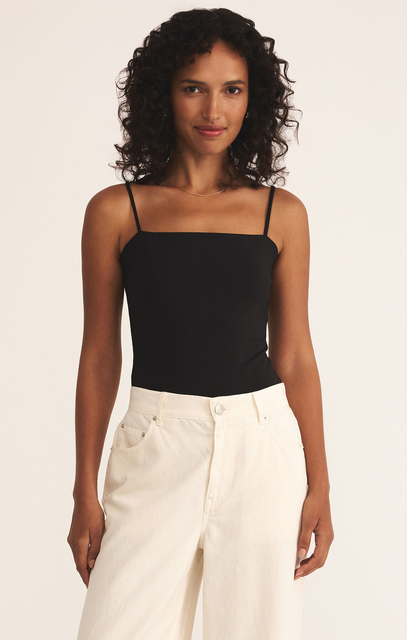 Z Supply Lane Luxe Bodysuit- Black-Hand In Pocket