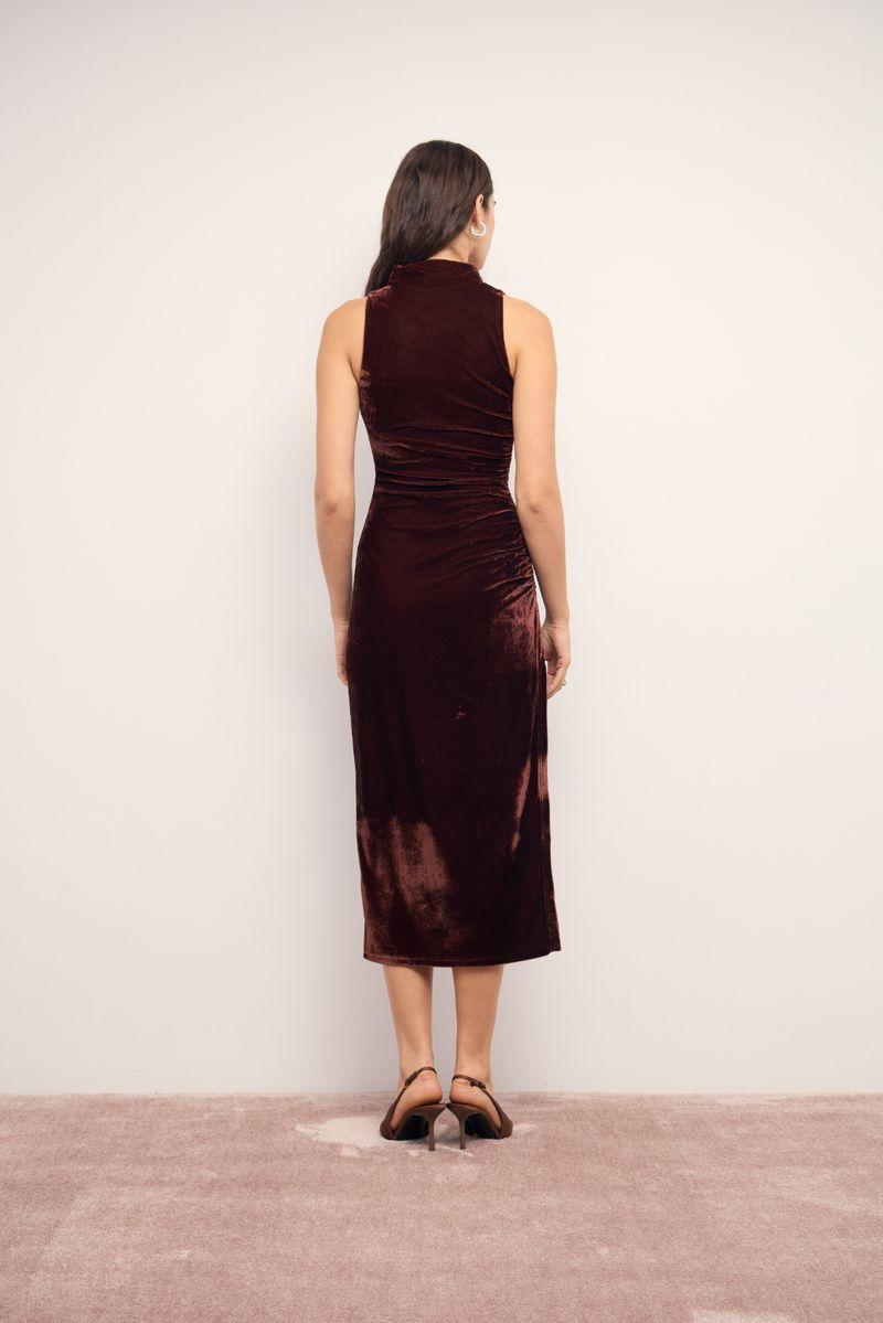 MINKPINK Sonja Velvet Midi Dress - Chocolate-Hand In Pocket