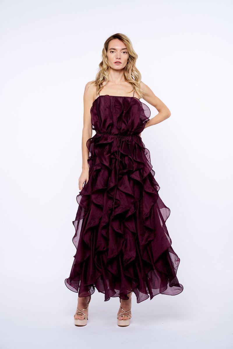 Ciebon Irina Ruffled Midi Dress - Plum-Hand In Pocket