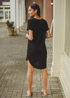 Bobi Split V Neck Short Sleeve Shirtdress - Black***FINAL SALE***-Hand In Pocket