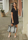 Bobi Split V Neck Short Sleeve Shirtdress - Black***FINAL SALE***-Hand In Pocket