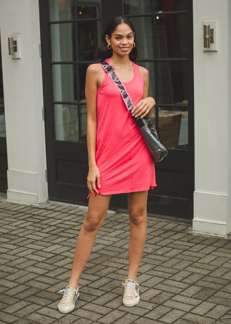 Bobi Scoop Neck Slub Cotton Tank Dress - Raspberry***FINAL SALE***-Hand In Pocket