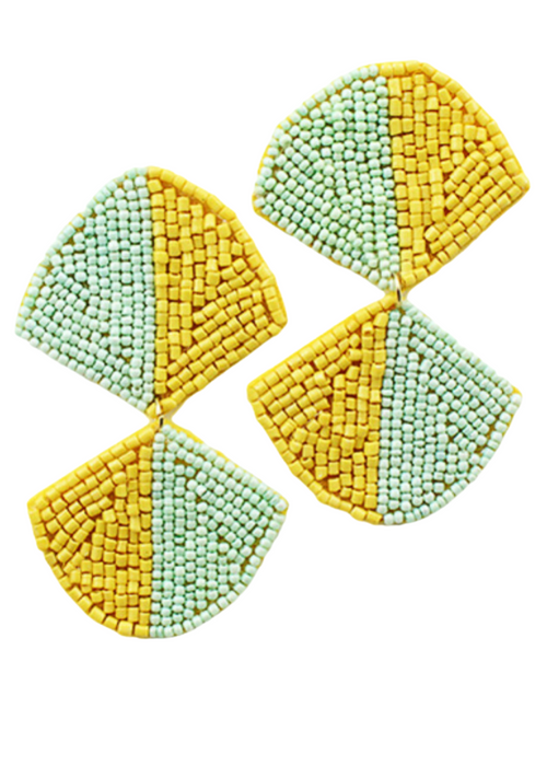 Ada Beaded Fan Earrings-Yellow/Mint ***FINAL SALE***-Hand In Pocket