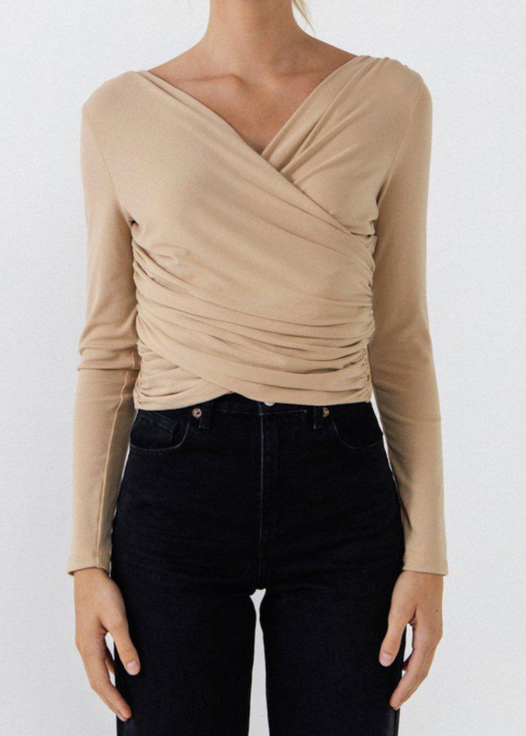Lismore Wrap Style Side Shirred Sweater-Hand In Pocket