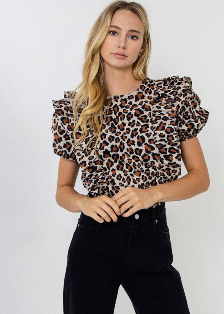 Albury Leopard Ruffle Top-Hand In Pocket