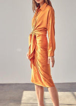 Cecily Long Sleeve Ruched Tie Waist Dress- Marmalade-Hand In Pocket