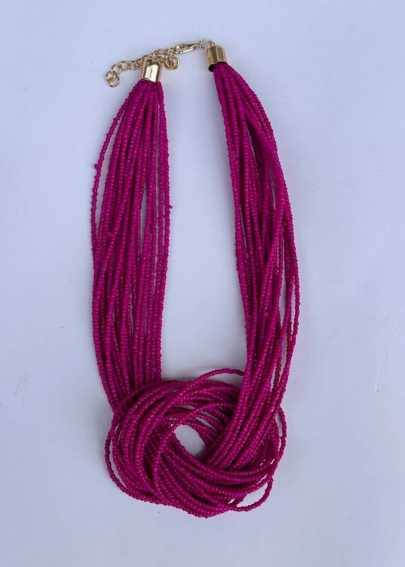 Coco Cay Beaded Necklace - Fuchsia-Hand In Pocket