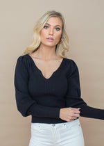 ASTR the Label Marina Puff Sleeve Fitted Ribbed Top - Black ***FINAL SALE***-Hand In Pocket