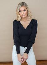 ASTR the Label Marina Puff Sleeve Fitted Ribbed Top - Black ***FINAL SALE***-Hand In Pocket