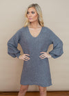 Cara Long Sleeve Sweater Dress-Grey-Hand In Pocket